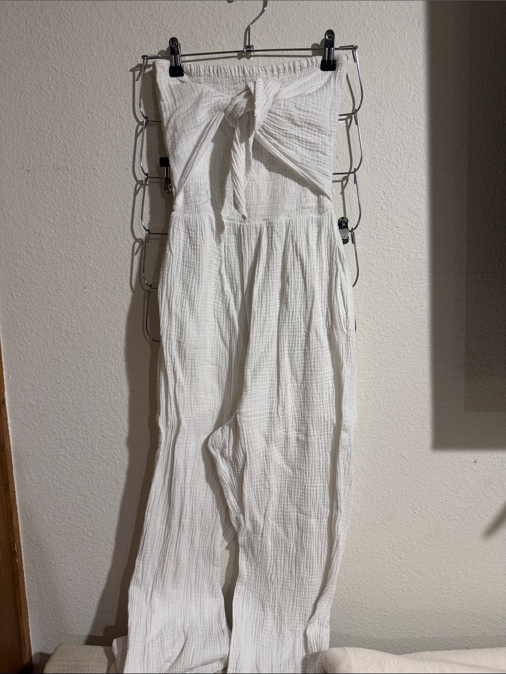White Strapless Tie-Front Wide-Leg Jumpsuit